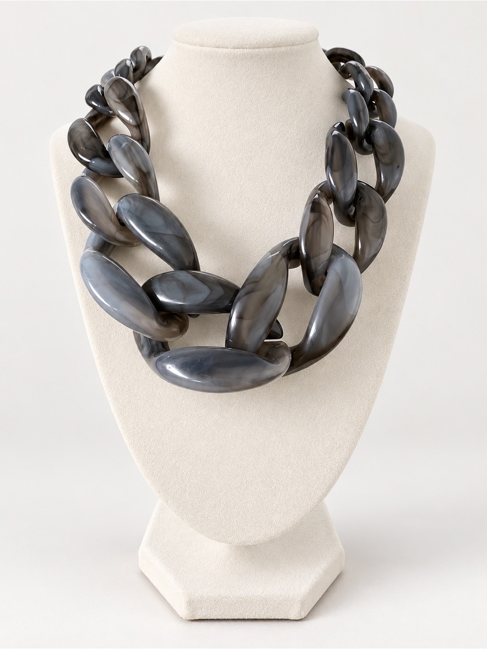 Network Smoky Gray Oversized Link Statement Necklace with Gold-Tone Clasp